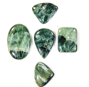 5 Pieces NATURAL SERAPHINITE MIX SHAPE CABOCHON GEMSTONE LOT 88.CT DK=198 - Picture 1 of 8
