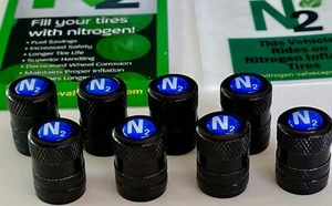 8 Black Alloy..VALVE CAPS ..Fits Jeep...N2- Inlayed..TPMS Safe..w/ Window Decal - Picture 1 of 4