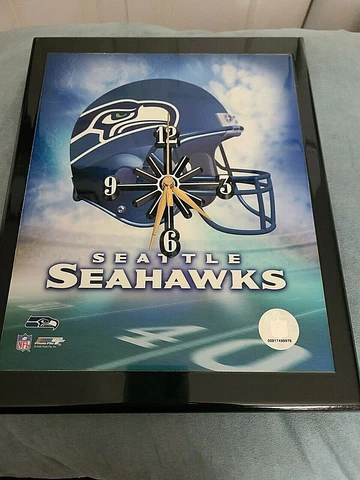 VTG Seattle Seahawks Lacquered NFL Wood Wall Clock - Works - Helmet Cover