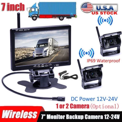 Wireless backup rear view camera system 7" monitor night vision for RV truck bus - Image 1 of 4