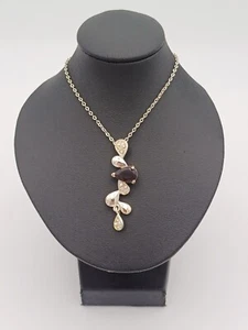 Elegant Silver Tone, Ruby & Clear Teardrop Detailed Pendant Chain Necklace - Picture 1 of 15
