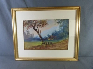 "Acquerello arricchito con tempera firmato GARF, tecnica mista, ""casa di campagna""" - Foto 1 di 8