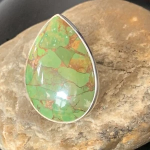 Anillo Navajo Turquesa Verde Mohave Plata de Ley Talla 8 Ajustable 11722 - Imagen 1 de 12