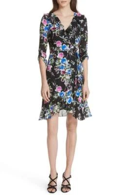 Новый MILLY Одри цветочный шелк надежном платье в черный/мульти - размер 10 #D2634 - Изображение 1 из 4