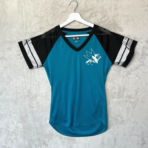 Women's San Jose Sharks G-III 4Her Teal Raglan V-Neck T-shirt Small - Picture 1 of 7