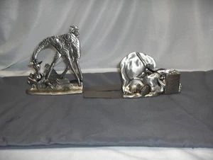 Vintage Silver Pewter Giraffe Elephant Bedtime Stories Book Ends Bookends NICE - Picture 1 of 8