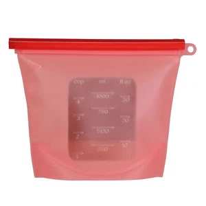 2 Silicone Food Storage Bags  1000 ml- 4 cups Red 8 x 6.25in Reusable Food Bags - Picture 1 of 1