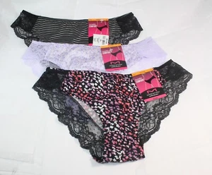 NWT set /3 MAIDENFORM comfort devotion LACE TANGA BLACK GRAY STRIPE LILAC FLORAL - Picture 1 of 4