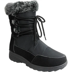 WOMENS LOW HEEL WINTER WARM FLEECE LINED ANKLE BOOTS SHOES SIZE ZIP WALKING SNOW - Picture 1 of 5