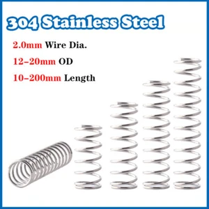 2mm Wire Dia Compression Spring 12-20mm Dia 10-200mm Length A2 Stainless Steel - Picture 1 of 17