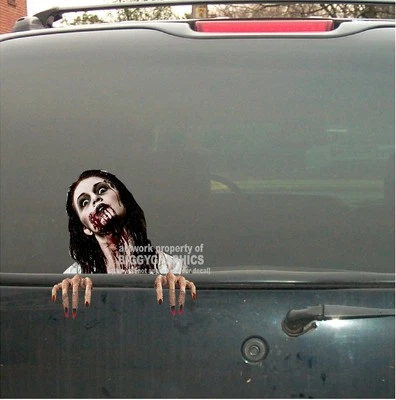 BIGGYGRAPHICS ZOMBIE UNDEAD SCARY GIRL WOMAN VINYL PEEKER DECAL STICKER FOR CAR WINDOW