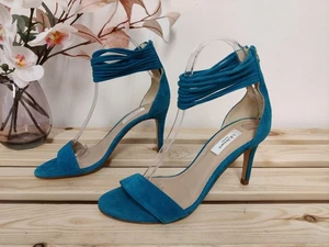 L.K. BENNETT TURQUOISE SANDALS UK 4 EU 37 SUEDE STRAPPY STILETTO HEEL WOMENS - Picture 1 of 7