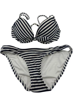 Traje de baño bikini push up de 2 piezas Xhiliation para mujer azul marino blanco a rayas talla pequeña Foto 1 de 4