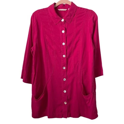 Top Soft Surroundings Mujer Mediano Pequeño Rosa Lino Túnica Lagenlook Minimalista Foto 1 de 4