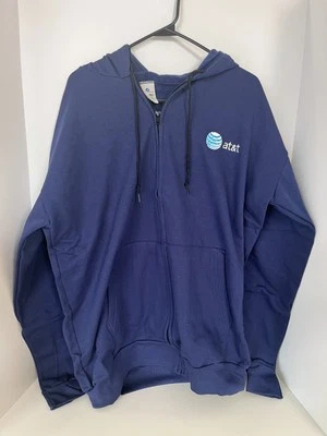 Blue AT&T Employee Full Zip Hoodie Mens Size Large Long Sleeve Embroidered Logo - Image 1 of 4