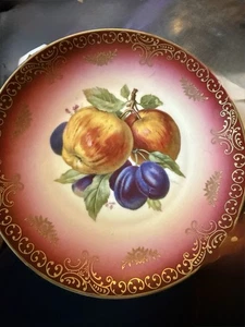 Vintage Mitterteich Obst Motiv 7,5" Bavaria Germany 47 rosefarben Goldrand  - Bild 1 von 2