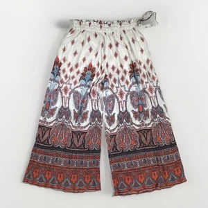 Free People Crinkle Gauze Paisley Wide Leg Lounge Pants Casual Boho Small Ivory - Picture 1 of 9