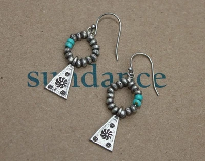 CATÁLOGO SUNDANCE Pendientes Argolla Plata Esterlina Turquesa "Envíame un Signo" Nuevos en Caja Foto 1 de 4