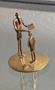 Vintage Brass Metal Sculpture Teacher Student Miniature Figure Signed Jerusalem - Picture 1 of 4
