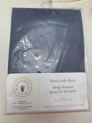 Burt's Bees Baby 🐣 100% Algodón Orgánico Sábana Ajustable Cuna Jersey Azul Marino ~ Nueva Foto 1 de 4