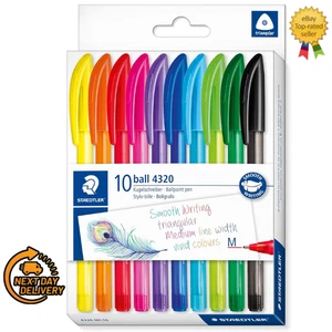 STAEDTLER 4320 MC10 Stick Rainbow Ballpoint Pen - Assorted Colours (Pack of 10) - Foto 1 di 7