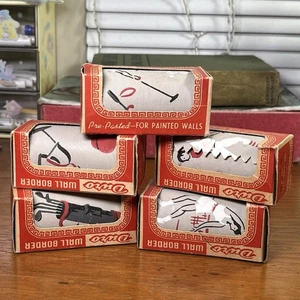 Vtg DURO Sports Wallpaper Border Art Deco 40s Grey Red Baseball Golf NOS 5pc Lot - Picture 1 of 13