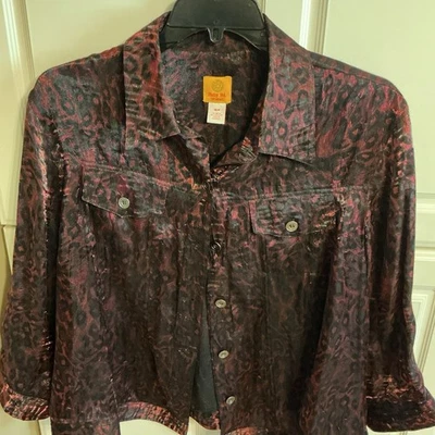 Ruby Rd Women’s  Blouse/ Jacket 18 W.  3/4” Sleeve  Red/Black Iridescent - Image 1 of 4