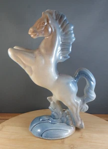 11" Vintage Palomino Horse Figurines Tan Blue Gray Ceramic Rearing Up - Picture 1 of 14