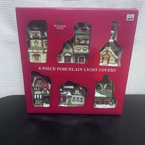 Vintage Porzellan Weihnachtsbeleuchtung Abdeckungen Häuser Kirche Dorf - Bild 1 von 22