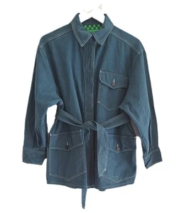 Green Angel Denim Jacket Womens Jean Shacket Belted Utility Shirt size UK 12-16 - Picture 1 of 4