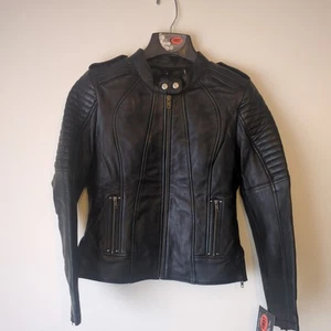 First Classics Leather Black Biker Motorcycle Jacket Zip Out Lining Womens Small - Picture 1 of 19