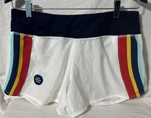Women's Brooks Chaser 5" Short White/Navy Sunset Stripe Size XS - Picture 1 of 3