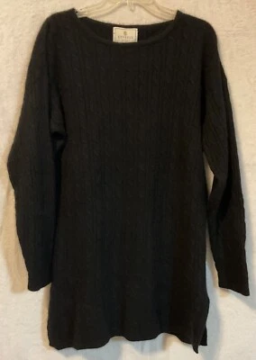 Vintage Women's Express Tricot Size Large Knitted Sweater Tunic Black Lambswool - Imagem 1 de 4