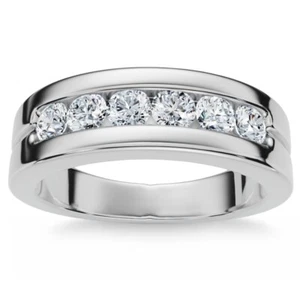 F/VS Men's .65 Diamond 6-Stone Polished Wedding Ring Lab Grown 10k Gold - Picture 1 of 7
