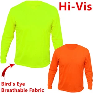 Mens (2 Shirts Per Pack) Hi Vis T Shirt Safety Long Sleeve Work Shirt S-3XL LX21 - Picture 1 of 6