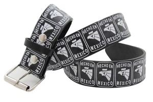 Women Men Black Fashion Basic Belt White Eagle Mexico Flag Hecho En Plus Size XL - Picture 1 of 12