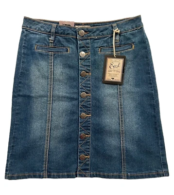 Earl Premium Stonewash Blue Jean Short Skirt Button Fly Sz 6 New with Tags - Image 1 of 4