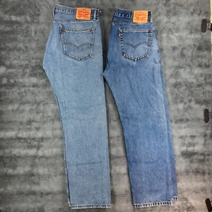 Lot Of 2 Levi's 505 Regular Fit Straight Mens 36x32 Denim Jeans Blue Medium Wash - Picture 1 of 18