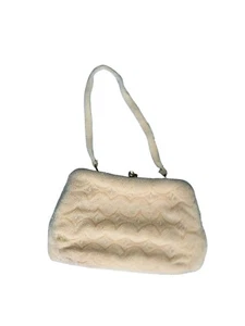 Vintage Handmade Purse Seed Beads Top Kiss Clasp Strap Satin Pocket Japan - Picture 1 of 10