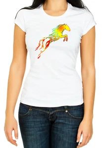 Rainbow Horse Drawing Women's 3/4 Short Sleeve T-Shirt F412 - Picture 1 of 3
