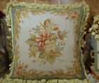 16" VTG Pale Green Ivory Rose Leaves Beautiful Needlepoint Pillow Cushion Cover