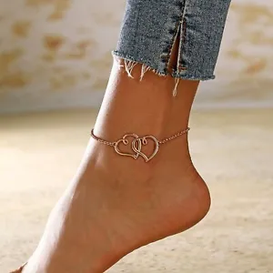 Heart Gold Anklet . Rolo Link  Boho . Adjustable . NH201 - Picture 1 of 7