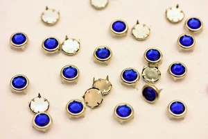 300pz Borchie strass in resina blu base argento*Stud with resin rhinestone - Picture 1 of 1