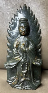 Antique 8.5" Chinese Carved Dark Jade Jadeite Stone Buddha Figure Sculpture - Picture 1 of 14