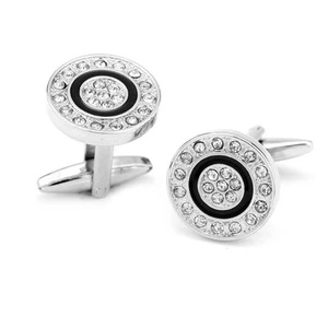Gemelos Vintage En Forma de Círculo Redondo Cristal Color Plata Puño Eslabones Hombres Regalo - Imagen 1 de 5