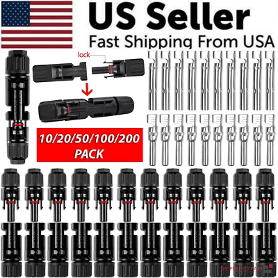 10/20/50/100/200 Pairs Male Female Solar Cable Connectors For DIY Solar Panel US - Image 1 of 4