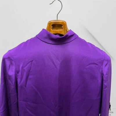 Blusa de seda vintage 1980 Gibson Palermo roxa chocante gola alta manga longa G - Imagem 1 de 4