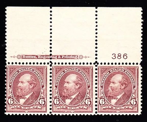 US 271 6c Garfield Mint Top Plate #386 Strip of 3 F-VF OG NH SCV $1250 - Picture 1 of 2