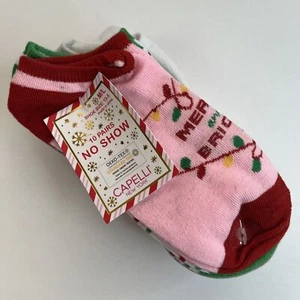 Capelli Girls No Show Socks M/L 10 Pair 4 Christmas & 6 Everyday Prints/Solids - Picture 1 of 7