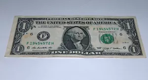 2009 $1 Dollar Bill US Bank Note WWII Year Date Birthday 1945 4572 Fancy Serial - Picture 1 of 2